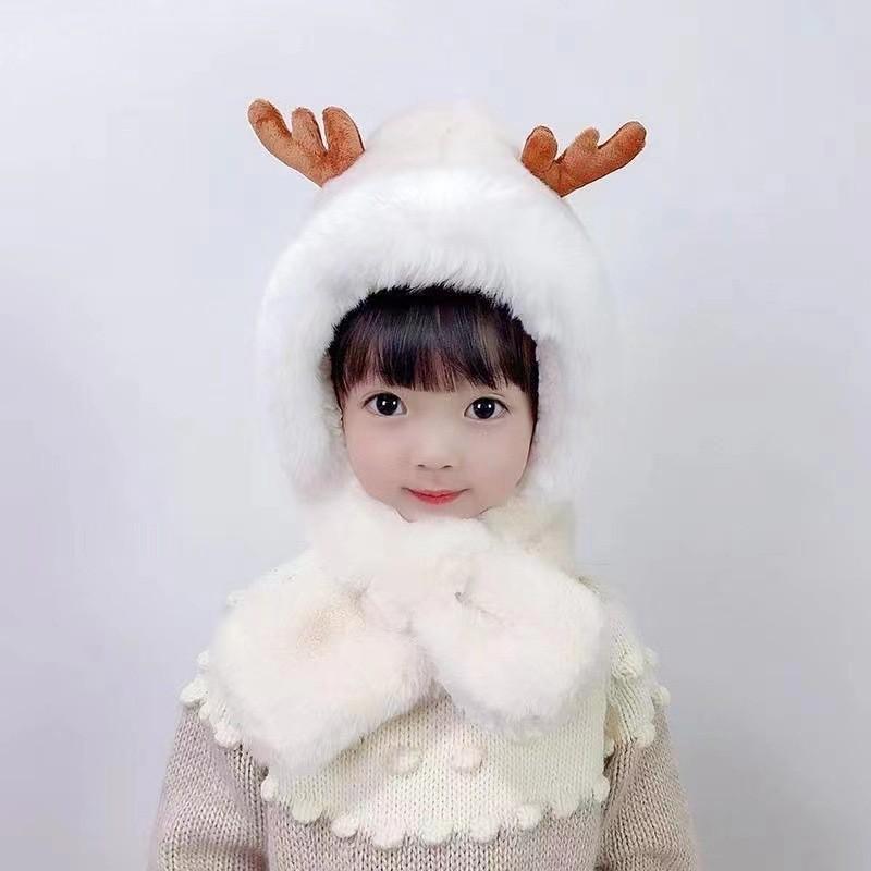 Winter Baby Deer Earmuff Hat With Plush Scarf For Girls And Boys