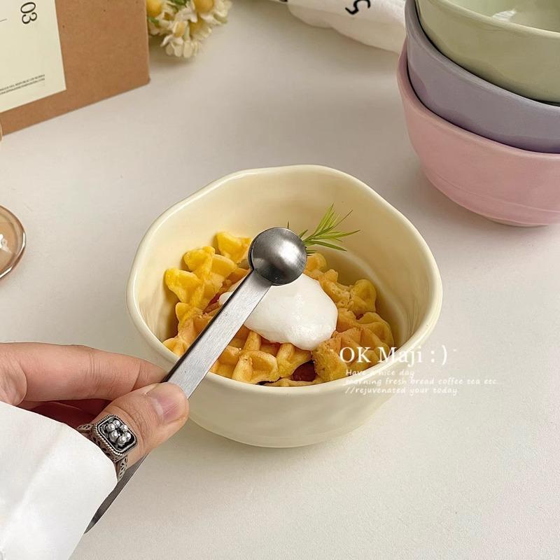 Ins Style Cute Ceramic Rice Bowl Cream Style Tableware High Value Fruit Salad Bowl Oat Yogurt Breakfast Bowl Simple