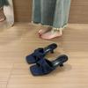 Fashion Slippers for Women's 2025 Summer New Denim Cross Strap Square Toe Slim Heel Womens Shoes Straight Strap High-heeled Sandals
