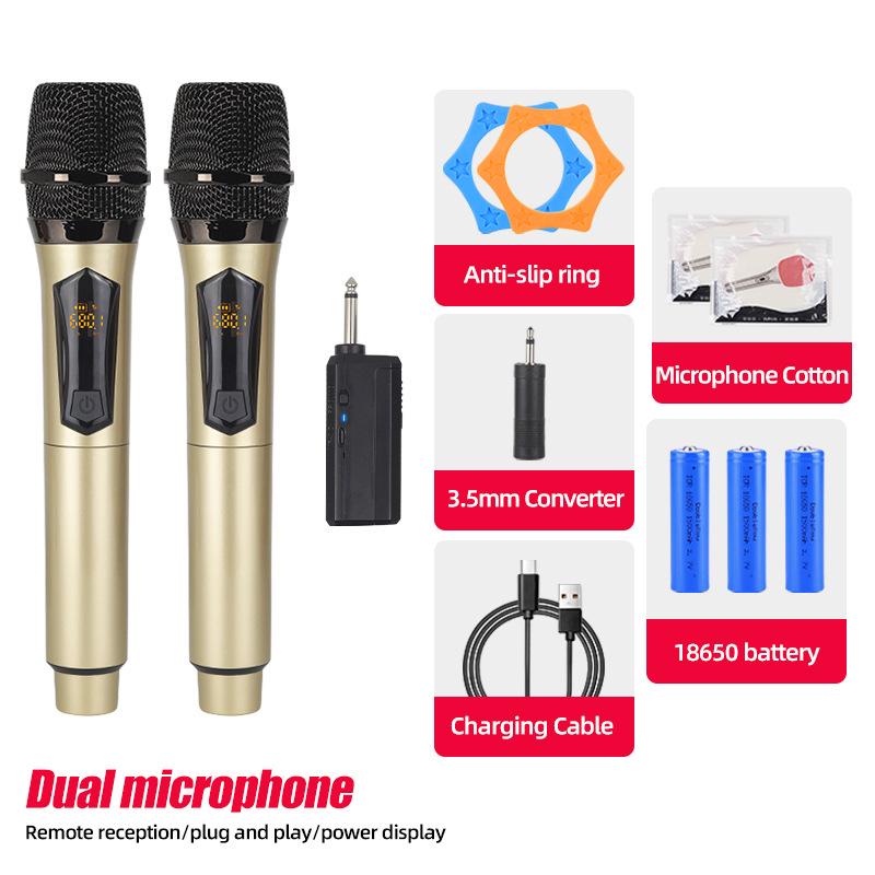 Rechargeable Wireless Microphone with Battery Display for Home KTV and Stage Live Streaming, Model One-to-Two Handheld.
