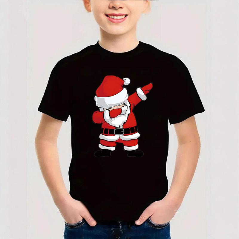 Summer Round Neck 3D Christmas Themed Printed Top Fashionable Casual Short Sleeved Children's Boy T-shirts