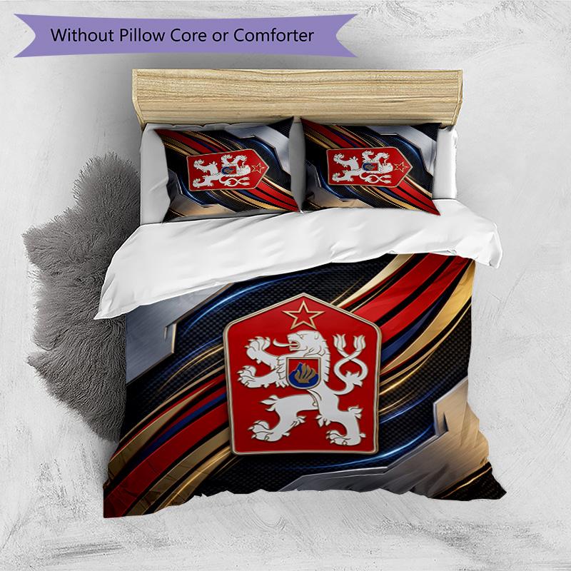 Czech Republi Football Printed Bedding 3 Piece Set Cozy Breathable Bed Cover Set As Housewarming Holiday Gift