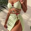 Swimsuit new solid color strap love sexy three-piece skirt bikini swimsuit women