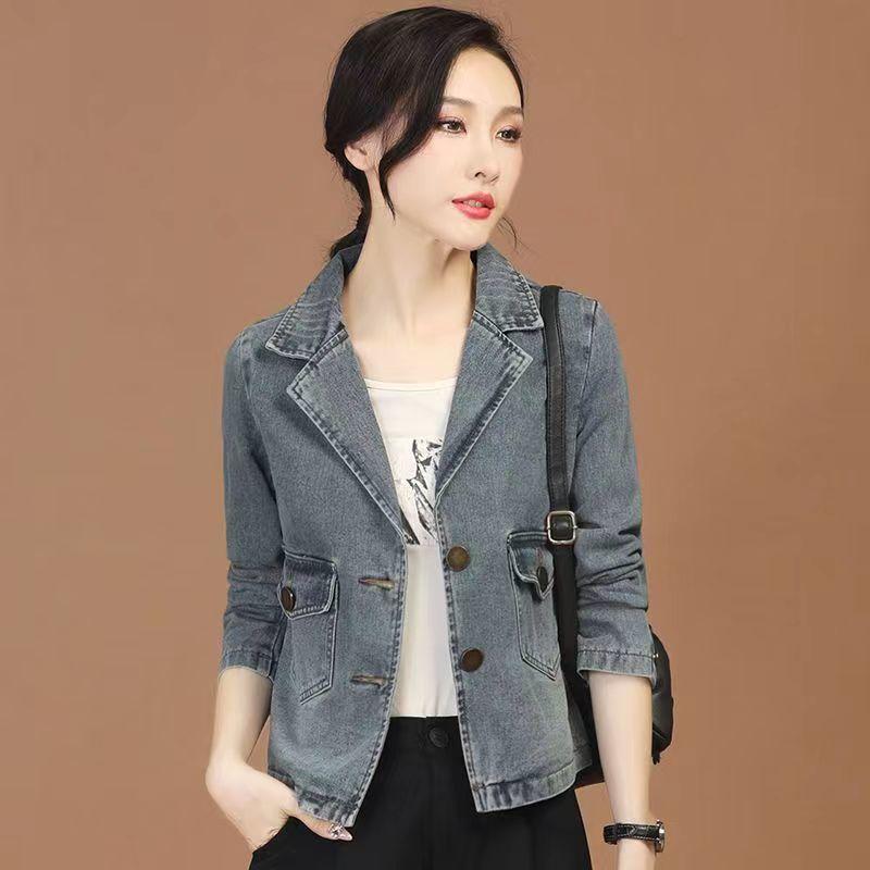 

Весенне-осенняя синяя джинсовая куртка женская короткая корейская свободная джинсовая куртка с длинными рукавами больших размеров Топ S синий
