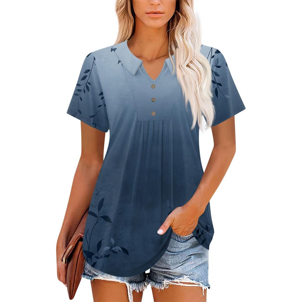 Women's Short Sleeve V-Neck Collared Tops Summer Business Casual Work T Shirts
