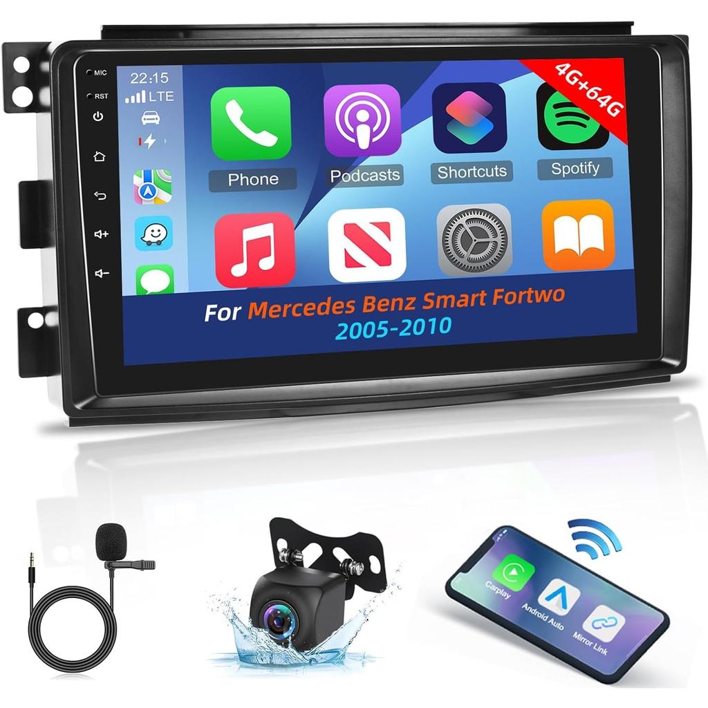 Android 12 Carplay Auto Car Radio for Smart Fortwo 451 2005 - 2010 Multimedia Player 2 Din Navigation GPS Stereo IPS