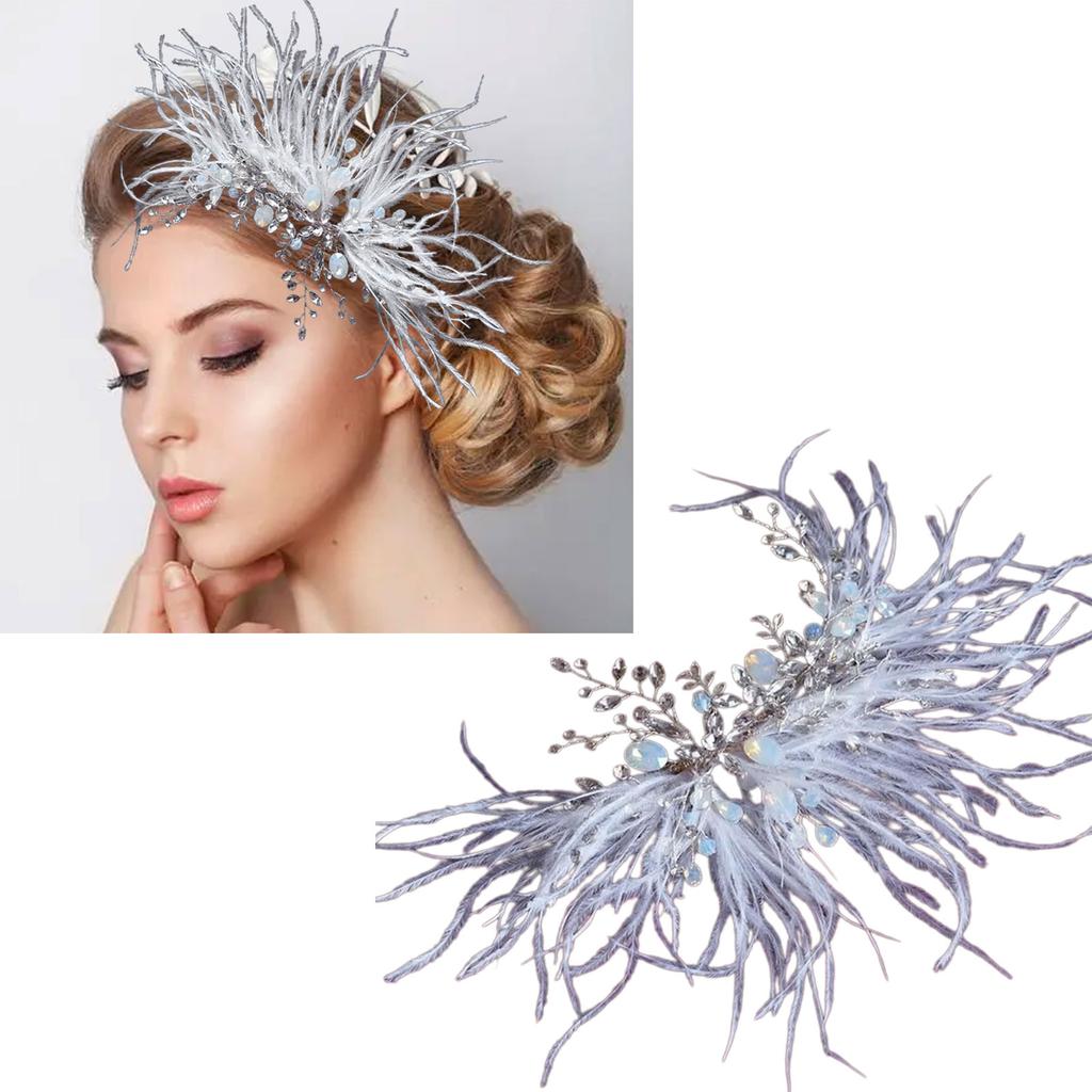 White Feather Tiaras Crystal Hair Clip for Bridal Stylish Wedding Headpiece Accessories Engagement Party Hair Accessory