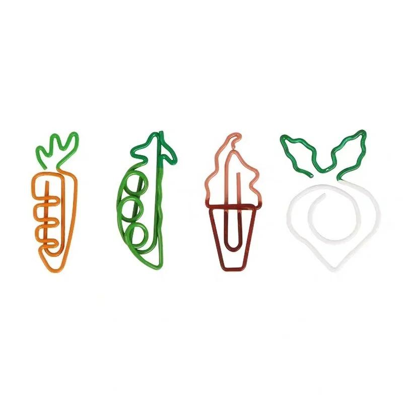 4PCS/lot Kawaii Paperclips Binder Clips Carrot Ice Cream Pea Turnip Shape Paper Clip School Stationery Bookmark Ticket Holder