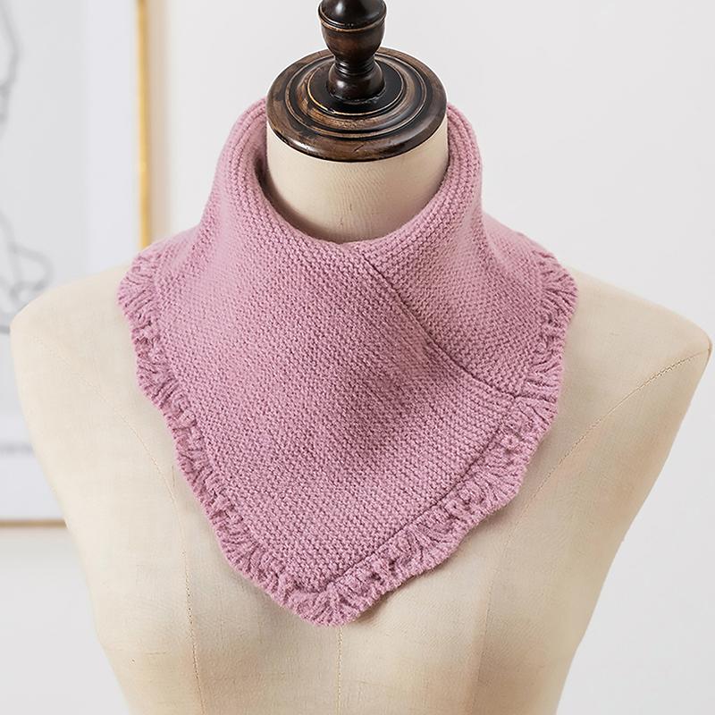 Woman Winter Knitted Lace Ring Scarf Outdoor Warm Turtleneck Neck Warmer Detachable Winter Windproof Triangle Scarf 29*26Cm