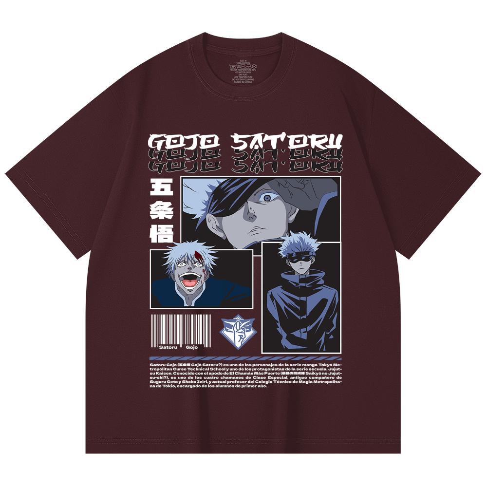 230 Gsm 100% Cotton Jujutsu Kaisen V26 Gojo Print Unisex Heavy Cotton T Shirt