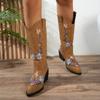 Autumn and Winter Medium Heel Large Size Embroidered Women's Boots Medium Boots Sleeve Pointed Martin Boots