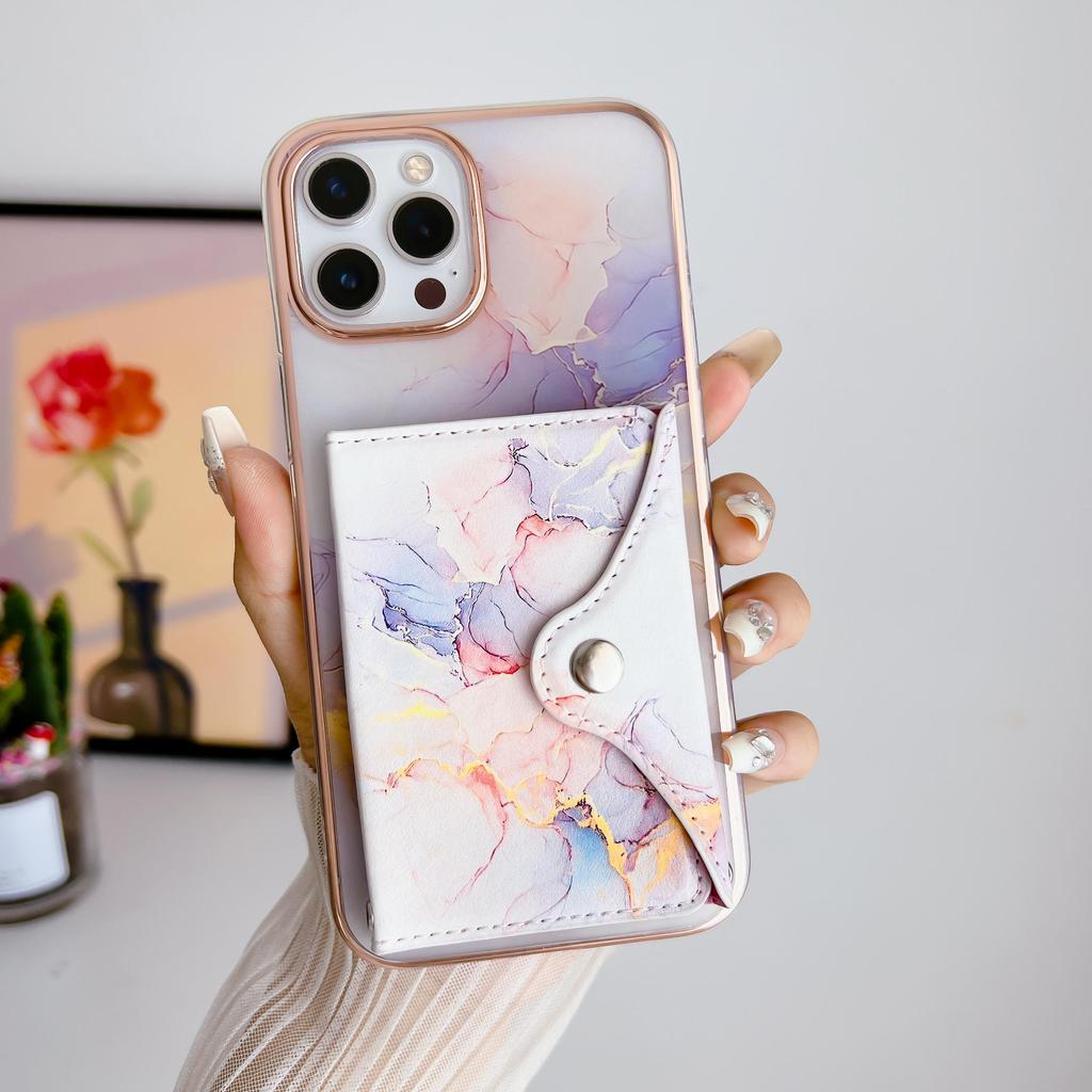Luxus Vergoldung Marmor Malerei Brieftasche Kartenhalter Stoßstange Handyhülle Kickstand für iPhone 15 Pro Max Samsung Xiaomi Honor Oppo Moto IMD Rückseite