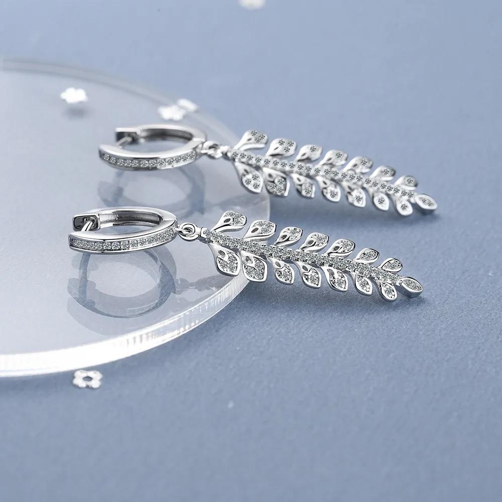 Sterling Silver Leaf Drop Earrings Ear Buckles Circle Simple Earrings for Women Fashion Wedding Gold Silver