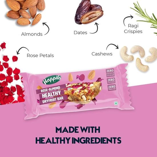 Happilo Rose Almonds Healthy Dry Fruit Bar 35g, Healthy Snack, High in Protein Nuts, No Added Sugar