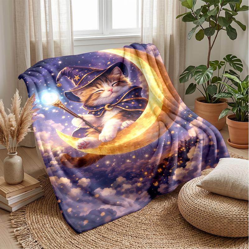 Winter Girl with Kitten Theme Blanket Lightweight Warm Flannel Blanket Decorative Throw Blanket for Home Decoration