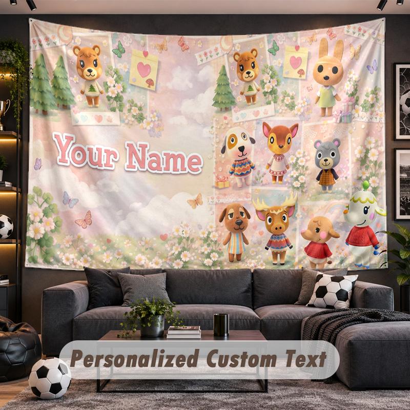 Animal Crossing Personalized Tapestry Support Custom Name, Wall Art Home Decoration