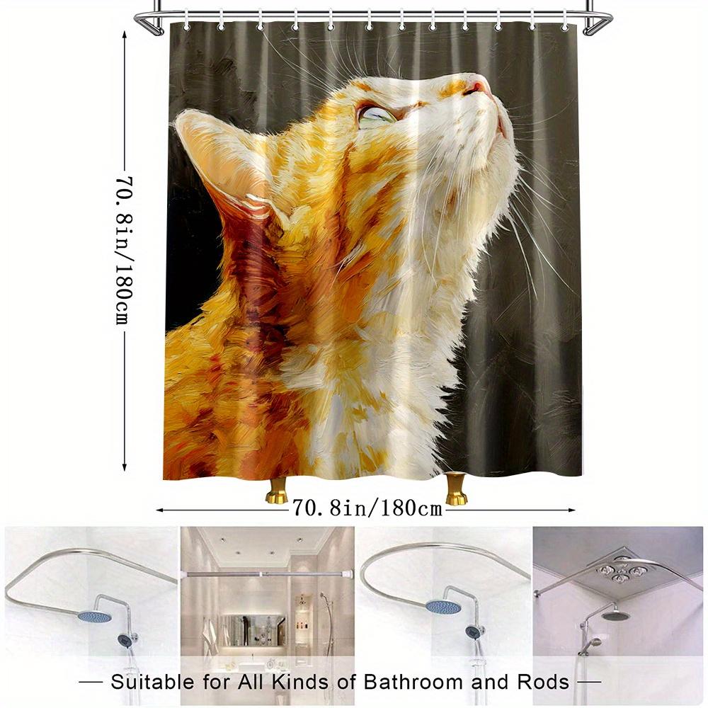 1pc Cat Oil Painting Shower Curtain - Vibrant Feline Art Bathroom Decor, Durable Polyester Fabric with 12 Hooks, 70.8x70.8 Inche