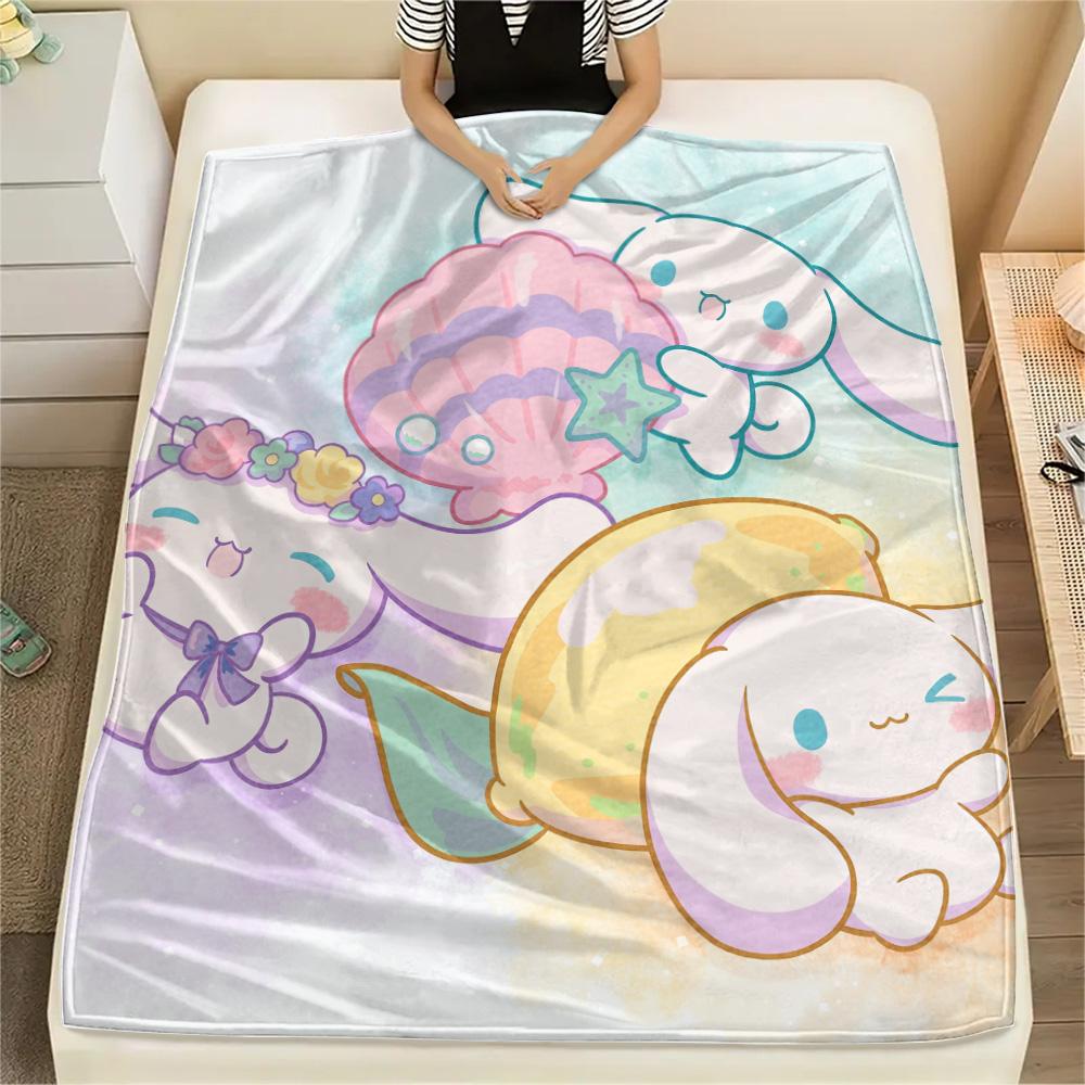 Cinnamoroll and Pochacco Print Flannel Blanket, High quality Comfortable for All Seasons, Home Decor, Warmth and Comfort