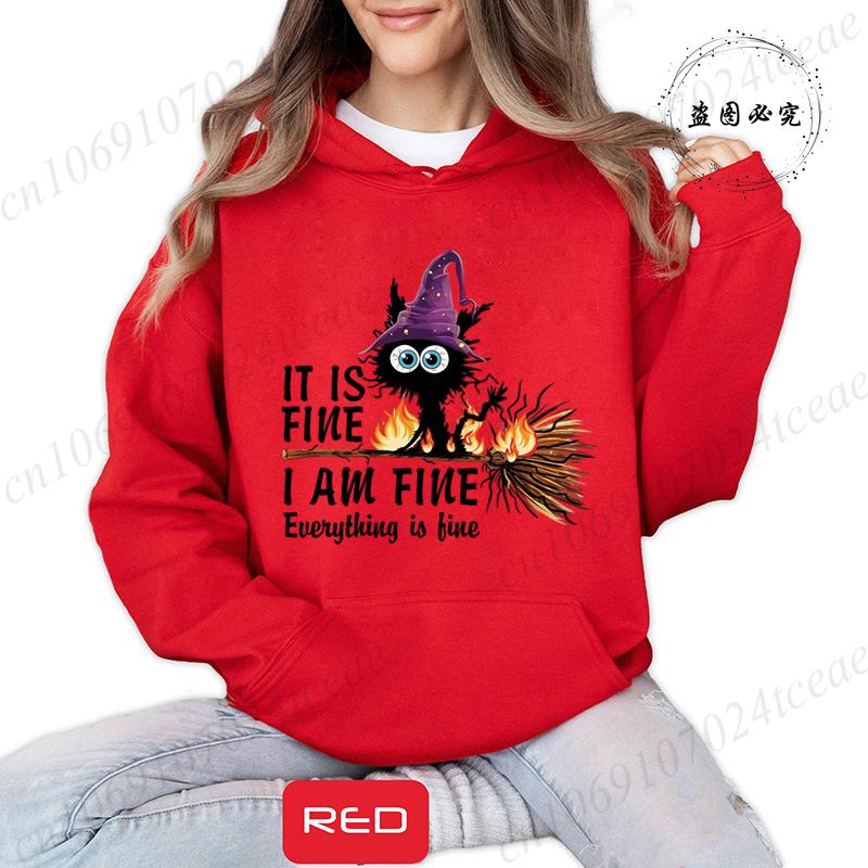 Harajuku Nytt Mode Hoodie Halloween Sarkastisk Katt Dam Hiphop Sweatshirts Lös Casual Sport Hoodie Streetwear