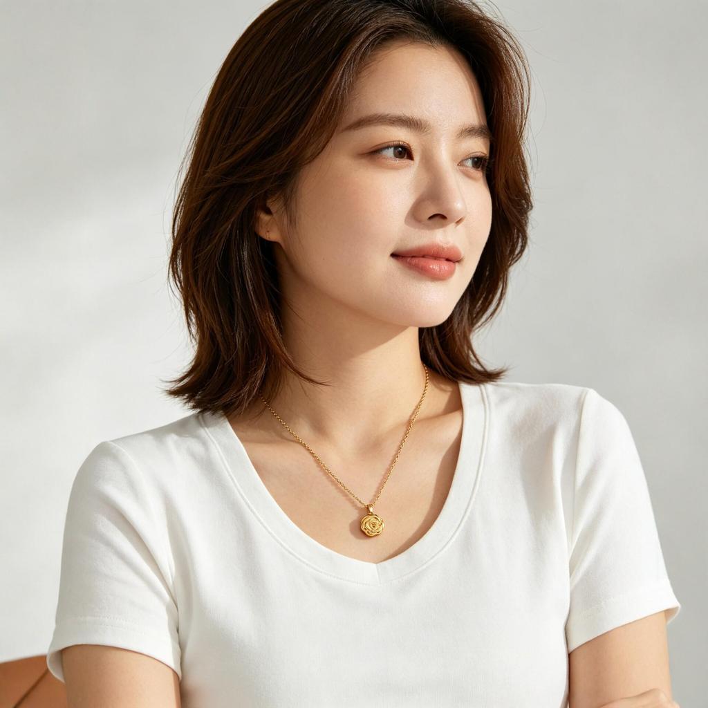 Gold-Plated Titanium Steel Rose Pendant Necklace - Light Luxury Clavicle Chain for Women, Versatile and Stylish Design