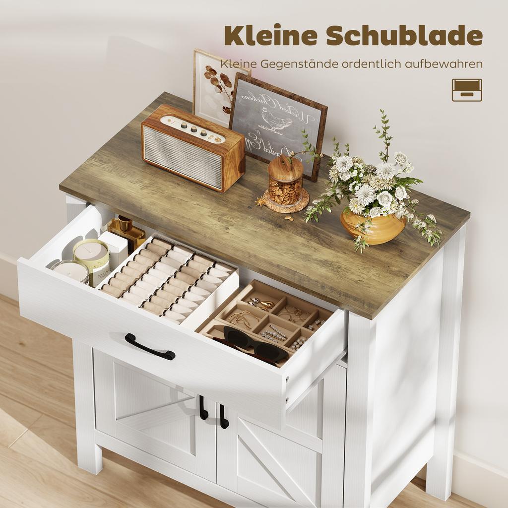 Sideboard Buffet Cabinet, Farmhouse Kitchen Cabinet with Sliding Doors and Adjustable Shelf, White