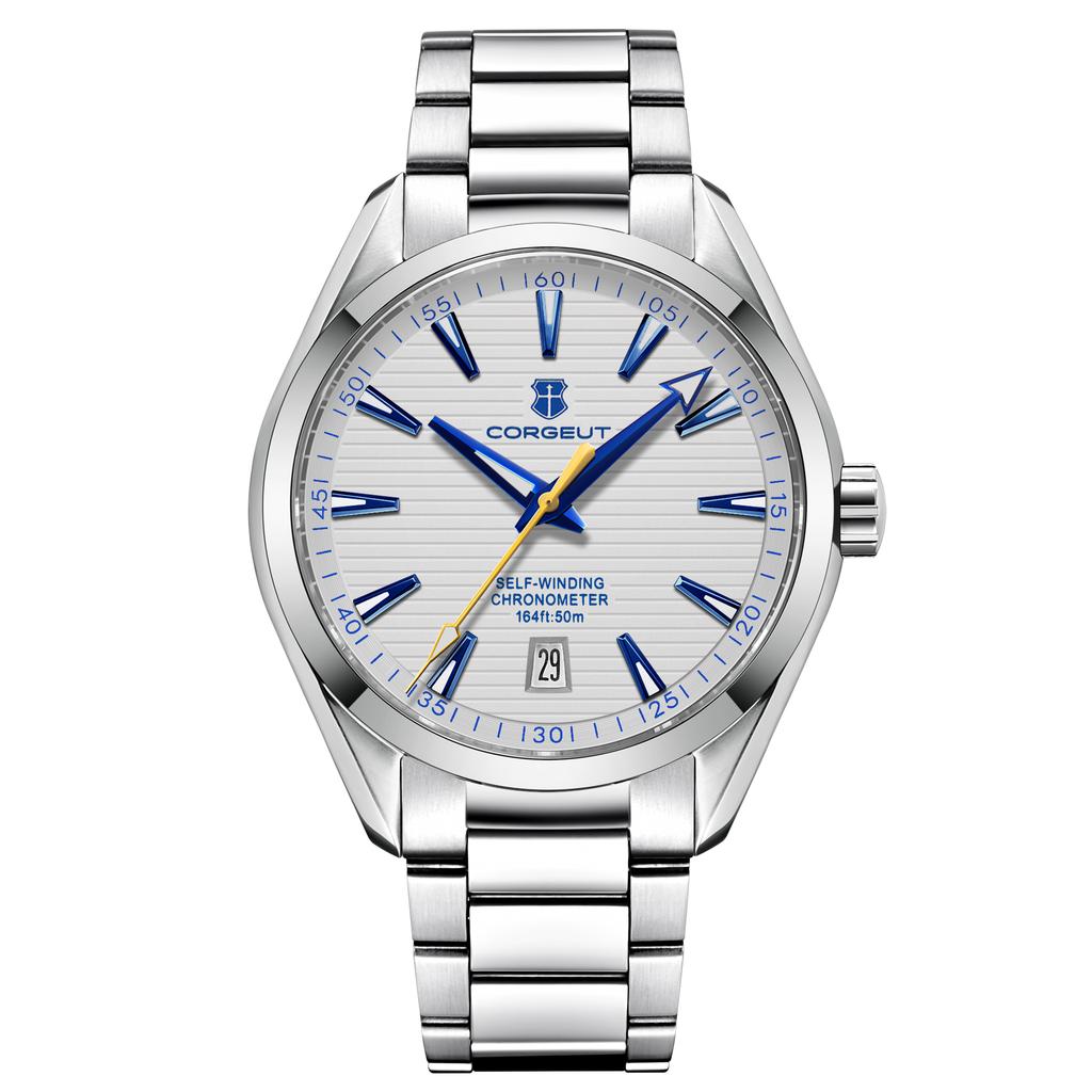 Corgeut 41mm NH35 Automatic Mechanical Watch for Men Stainless Steel Sapphire Glass Water Resistant Luminous Calendar