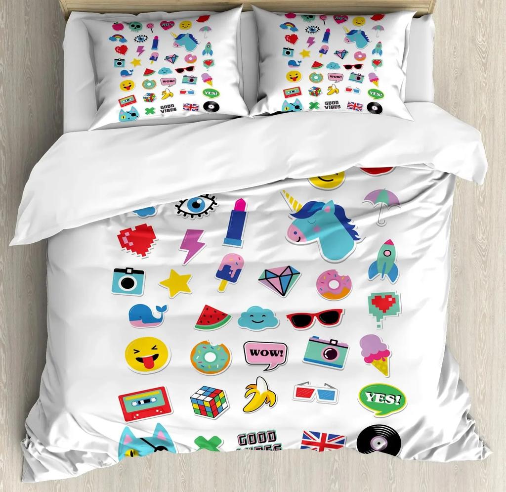 Humor Bettbezug-Set, Viele Emoticons Verschiedene Ausdrücke Alien Erbrechen Verprügelt Verliebt Vampir, Bettwäscheset King Size, Gelb