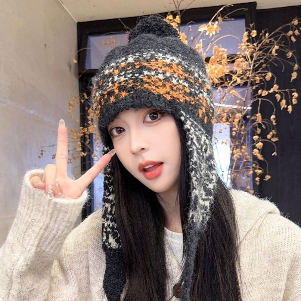 Casual Jacquard Knitted Beanies Caps Weave Keep Warm Ear Protection Cap Coldproof Ethnic Style Women Wool Cap Streetwear