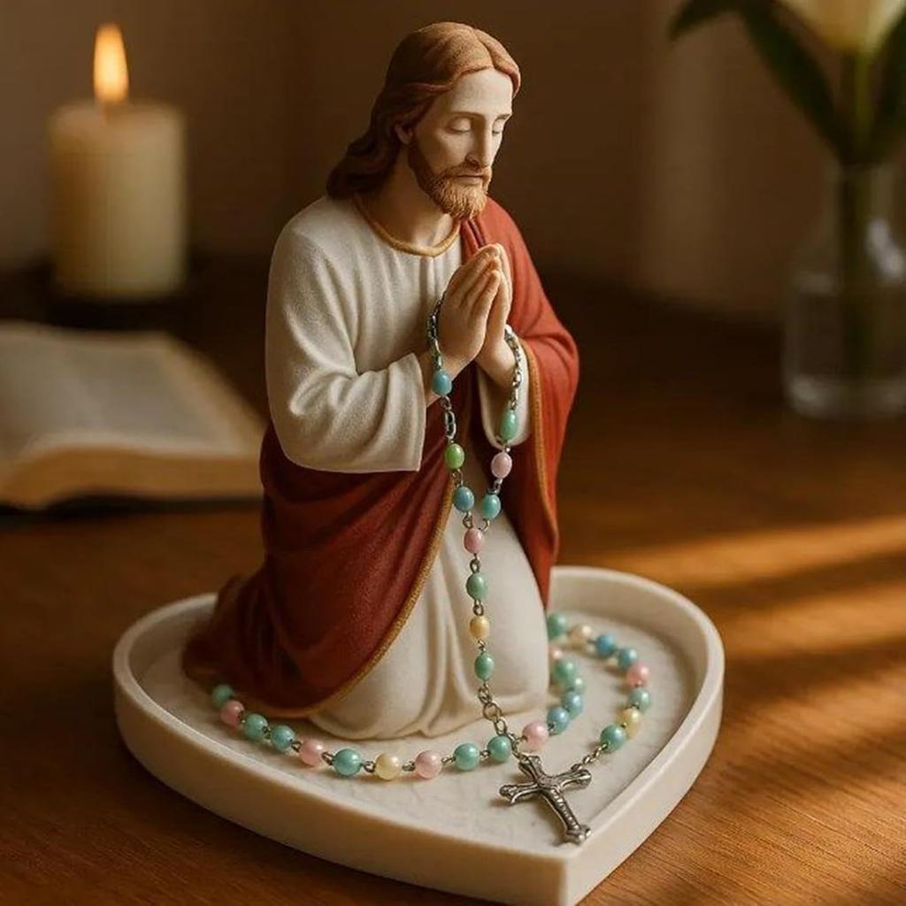 Virgin Mary Rosary Holder, Mary Praying Rosary Holder | Display Stand For Prayer Beads | Vintage Catholic Holders For Desktop Bookshelf