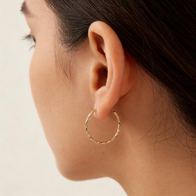 Concise Classic Golden Plated Twist Hoop Earrings for Women  Exquisite Party Banquet Versatile Jewelry Accessories Crafts