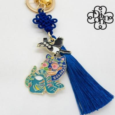 DIO Hojakdo Tiger Keyring – Traditional Korean Magpie & Tiger Folk Art Charm