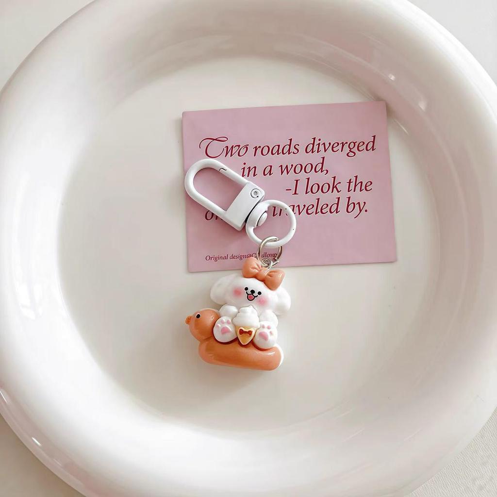 Cartoon DIY Resin Dessert Puppy Keychain - Cute Pendant Ornament for Bags and Backpacks, Ideal Small Gift for Couples and Students