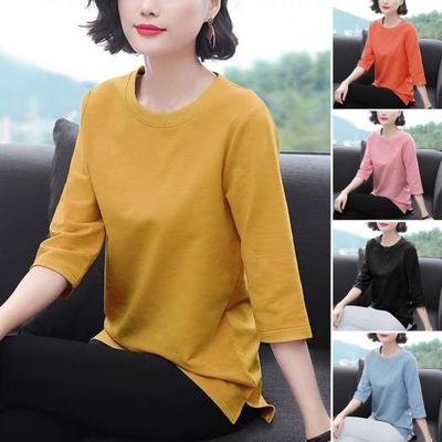 Top da donna Girocollo 45720 Manica Tinta unita Elastico Pullover Top Vestibilità Regolare Estate