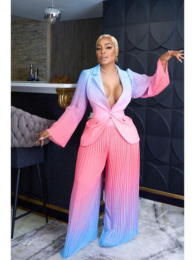 2023 Herbst/Winter Farbverlauf Plissee Slim Anzug & Weitbeinige Hose Set