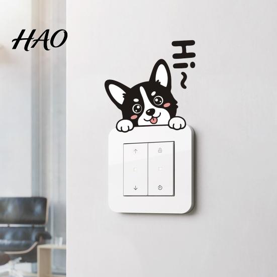 Decorative Puppy Switch Guards Cute Dog Decal, Cartoon Light Sticker, Waterproof Peel Bedroom Stickers And Stick Wall Sticker for Living Room Kitchen
