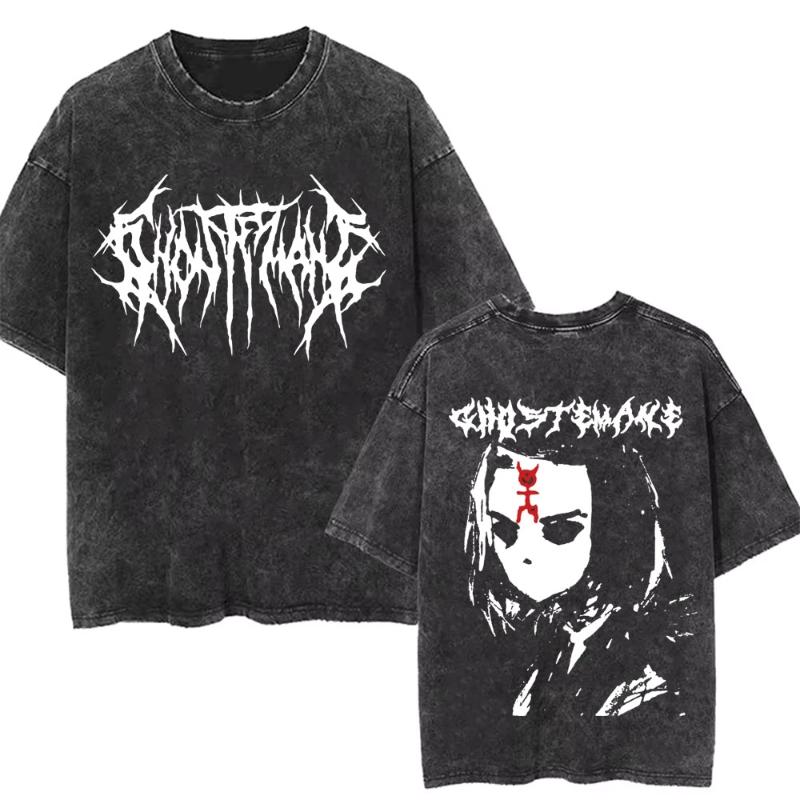 Ghostemane Printed Washed T-shirt Men Casual Gothic Oversized Streetwear Men Hip Hop Y2K Rap Rock Trap Metal Tops T-shirts