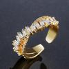 Chic Adjustable Copper Ring With Unique Wave Shape And Shimmering Zircon Stone