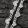 Heart Charm Necklace Pave 5A Cubic Zirconia Cuban Link Chain High Quality Hip Hop Ice Women Jewelry