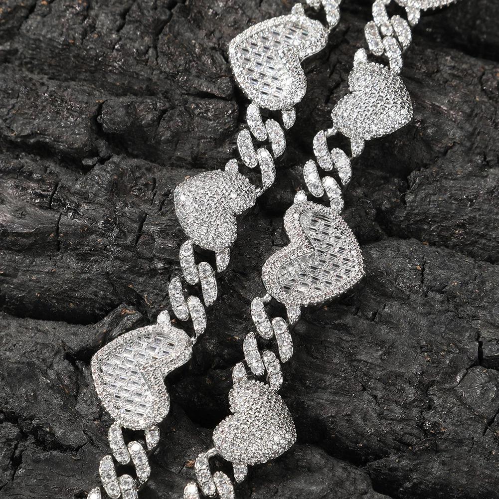 Heart Charm Necklace Pave 5A Cubic Zirconia Cuban Link Chain High Quality Hip Hop Ice Women Jewelry