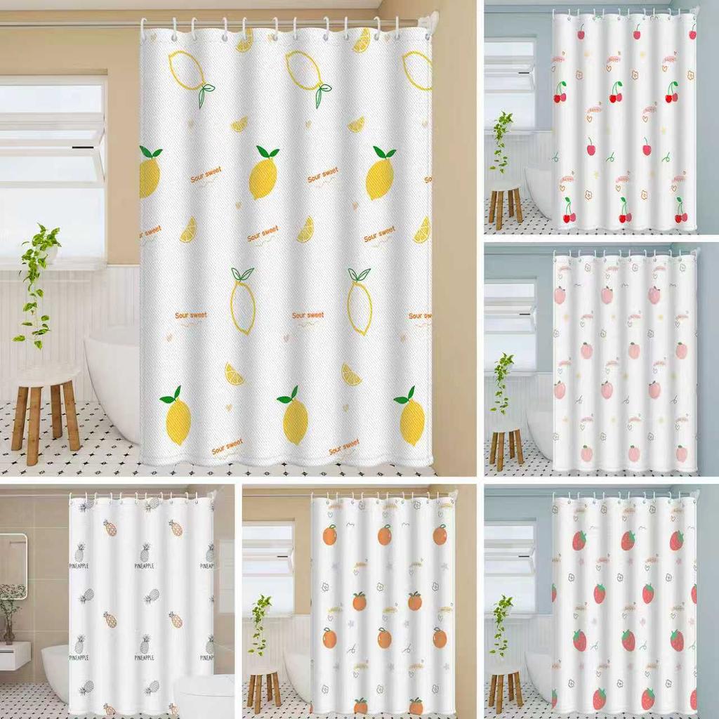 Fresh Fruit Print Waterproof Shower Curtain – Vibrant Summer Style Polyester Fabric, Easy Care and Durable Bathroom Decor