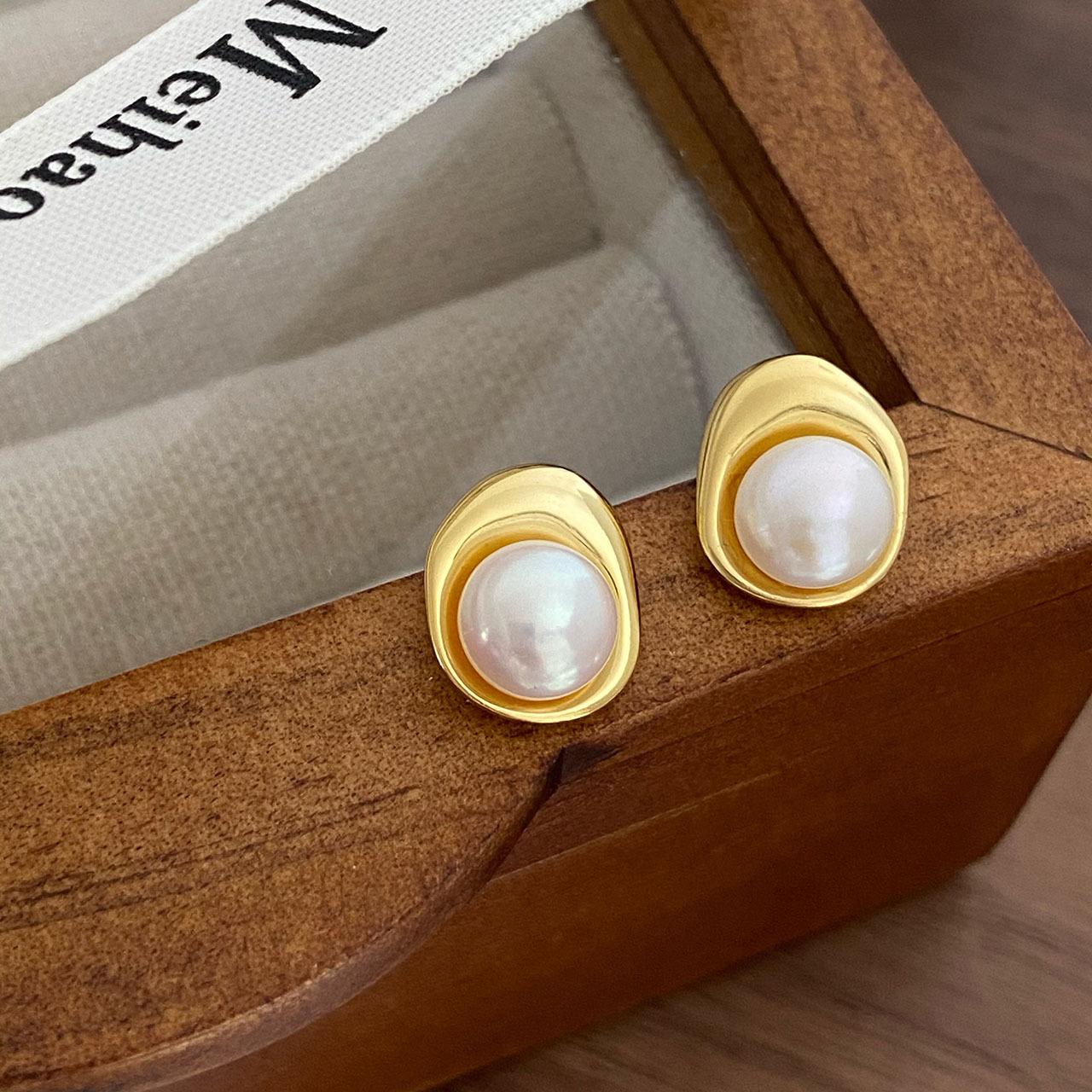 

Korean 925 Sterling Silver Pearl Geometric Shaped Stud Earrings for Women S925 Wedding Party Jewelry Gift Aretes De Mujer золотий