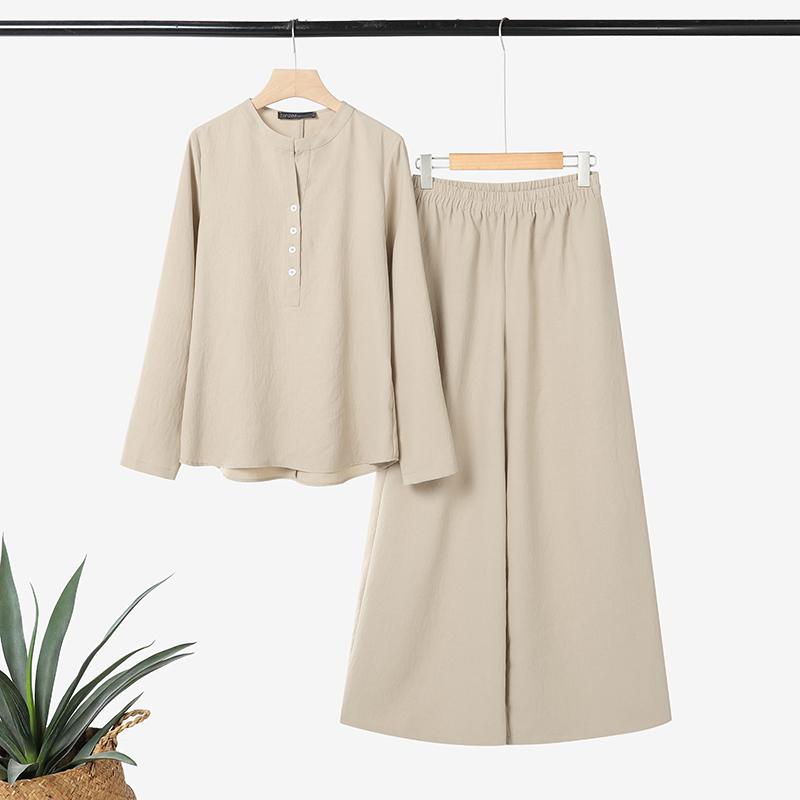 ZANZEA Women Long Sleeve Blouse and Pants Casual Two Piece Suit Sets