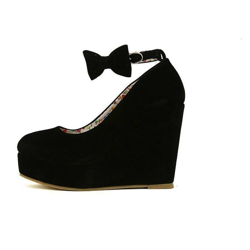 Elegant And Trendy New Fashion Women's Bow Tie Ankle Heel Platform Wedge Shoes