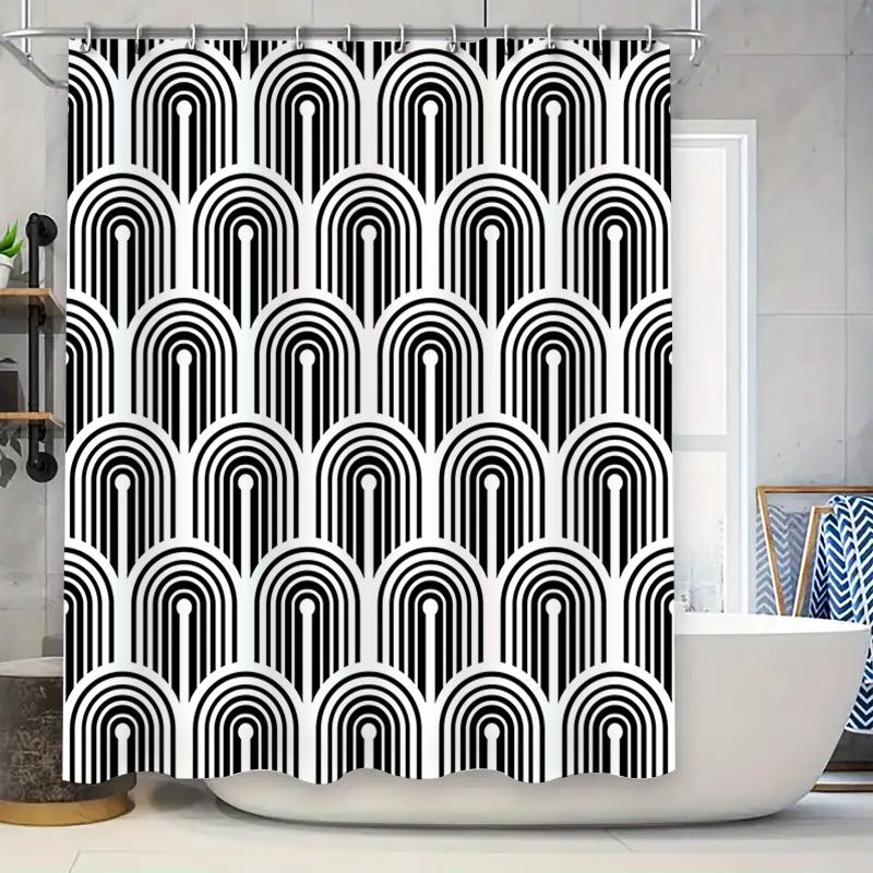 

Vintage Art Deco Black White Shower Curtain For Bathroom Decor W60H190(CM)-1 Pcs