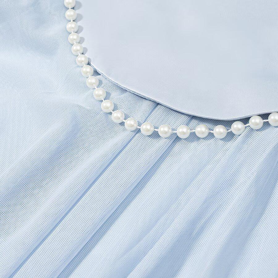 Pearl Embellished Mesh Patchwork Bandeau Dress with Flowy Shawl - Summer 2026 Light Luxury Evening Gown