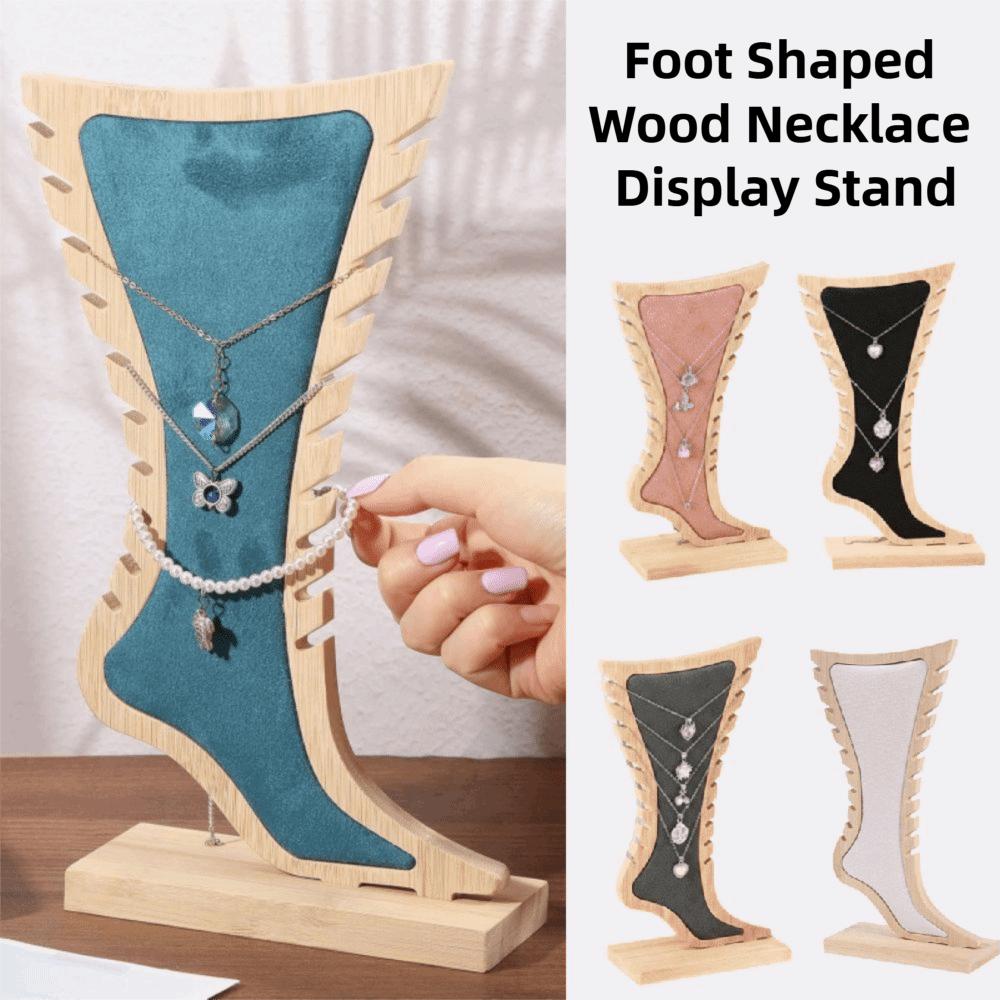 Foot Shaped Velvet Wooden Board Holder Creative Jewelry Hanging Stand Show Case