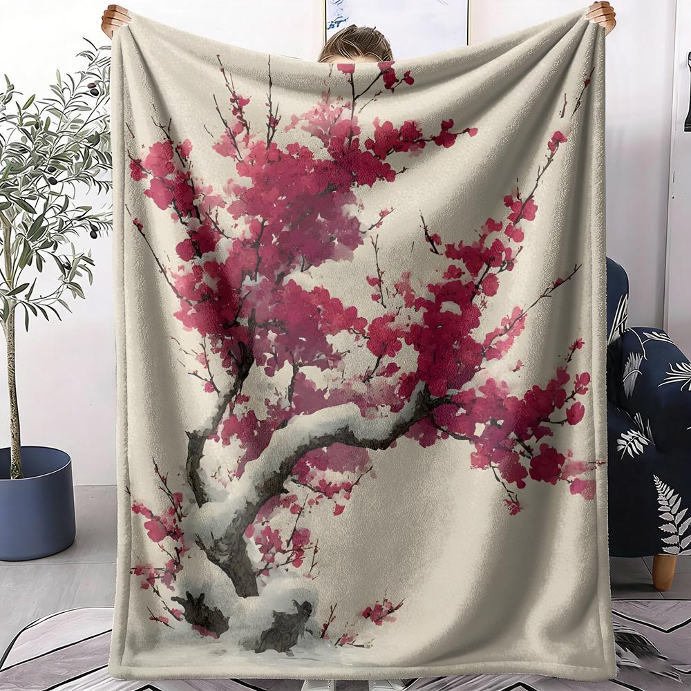 Plum Blossom Throw Soft Flannel AC Blanket Lightweight Summer Nap Throw Cozy  Blanket for Sofa Bed Travel Home