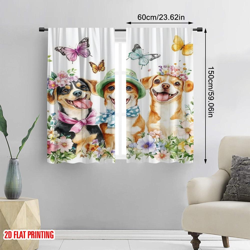 2pcs,2D plane printing Print Curtains Floral Canine Trio Durable 100% Polyester Fabric (without rod) Decorations For Home for