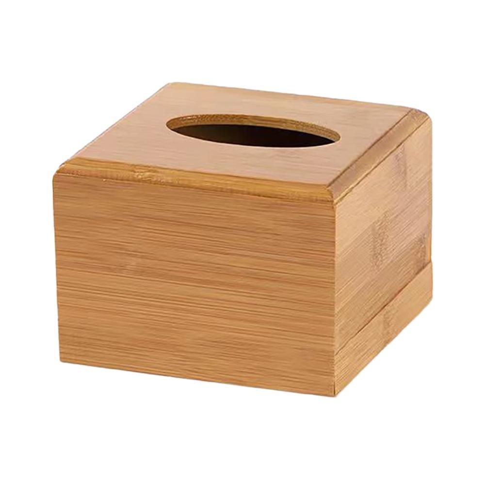 Square Design Bamboo Tissue Box Holder Bamboo Easy Fill Dispenser Square Tissue Box Cover Storage Box Small Size