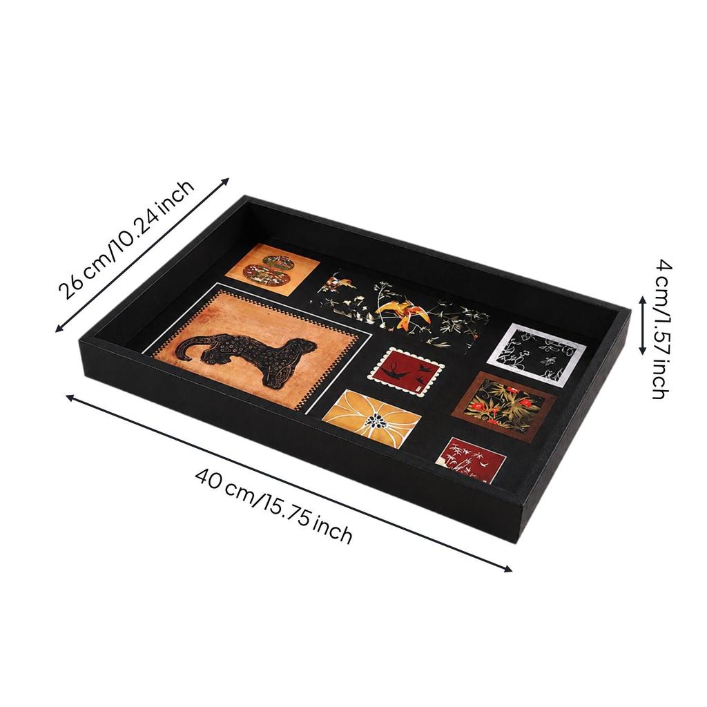 Decorative Wooden Tray with Leather Surface Small Item Organizer Printed Design Functional